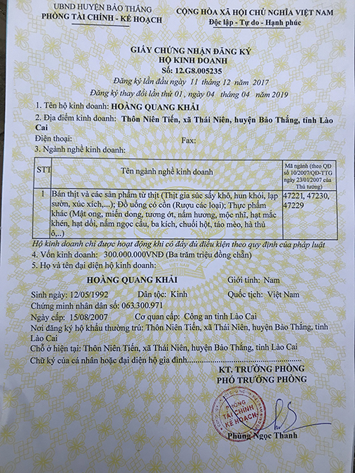 giấy phép đăng ký kinh doanh Hoàng Quang Khải